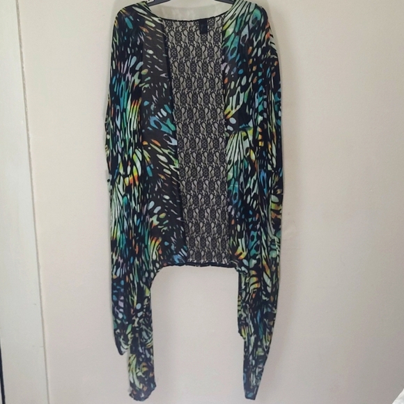 Cruise Kimono Exotic rainbow butterfly Cover Up sheer w Lace Back Fairycore - Picture 2 of 8